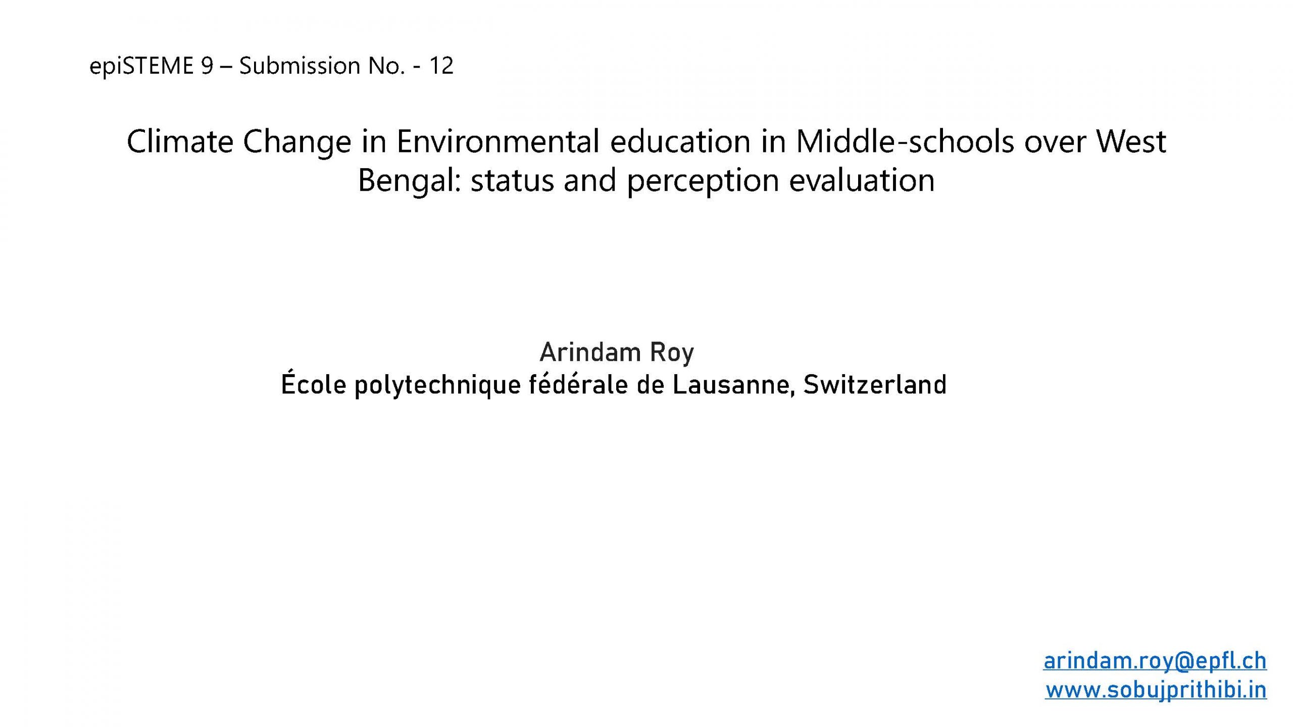 Climate Change in Environmental education in Middle schools over West Bengal: status and perception evaluation