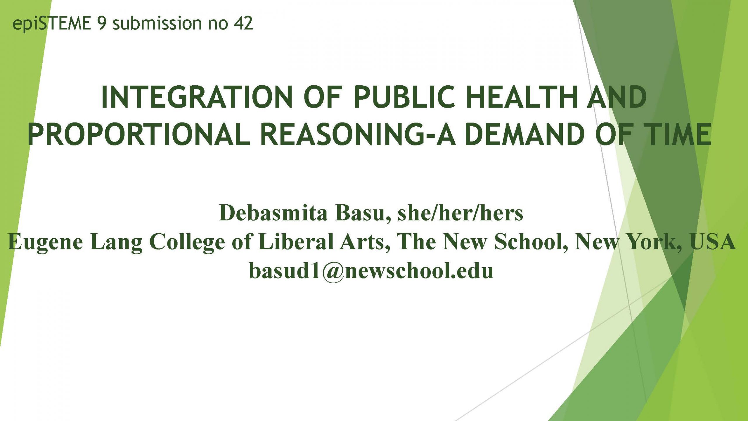 Integration of Public Health and Proportional Reasoning-A Demand of Time